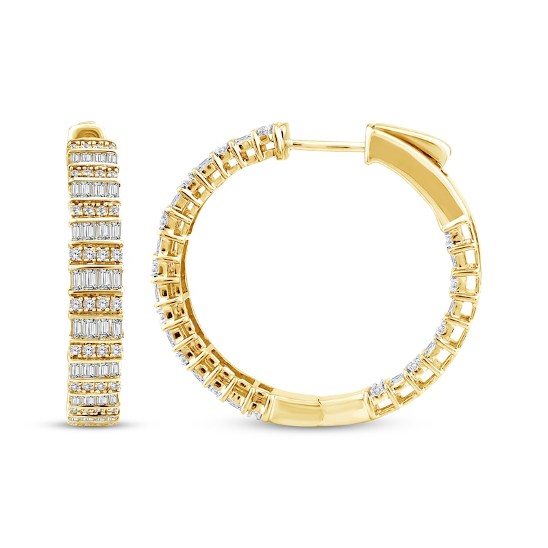 Baguette & Round-Cut Diamond  Inside-Out Hoop Earrings 1-3/4 ct tw 14K Yellow Gold