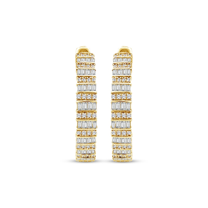 Baguette & Round-Cut Diamond  Inside-Out Hoop Earrings 1-3/4 ct tw 14K Yellow Gold