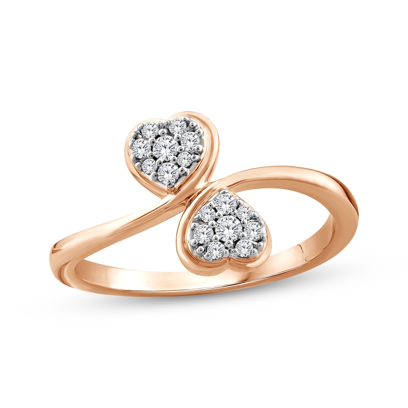 Main Image 1 of Multi-Diamond Double Heart Ring 1/8 ct tw 10K Rose Gold