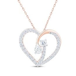 Lab-Grown Diamonds by KAY Pear-Shaped & Round-Cut Open Heart Necklace 1-1/2 ct tw 14K Rose Gold 18&quot;