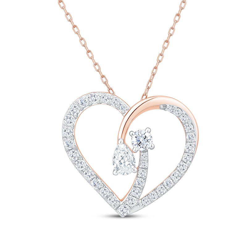 Main Image 1 of Lab-Grown Diamonds by KAY Pear-Shaped & Round-Cut Open Heart Necklace 1-1/2 ct tw 14K Rose Gold 18&quot;