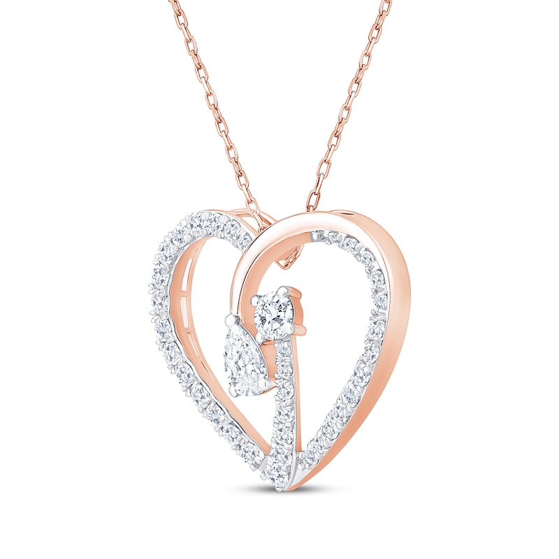 Main Image 2 of Lab-Grown Diamonds by KAY Pear-Shaped & Round-Cut Open Heart Necklace 1-1/2 ct tw 14K Rose Gold 18&quot;