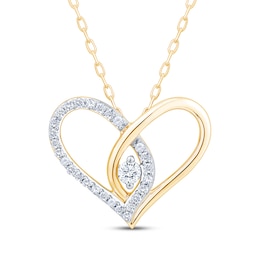 Diamond Looping Heart Necklace 1/5 ct tw 10K Yellow Gold 18&quot;