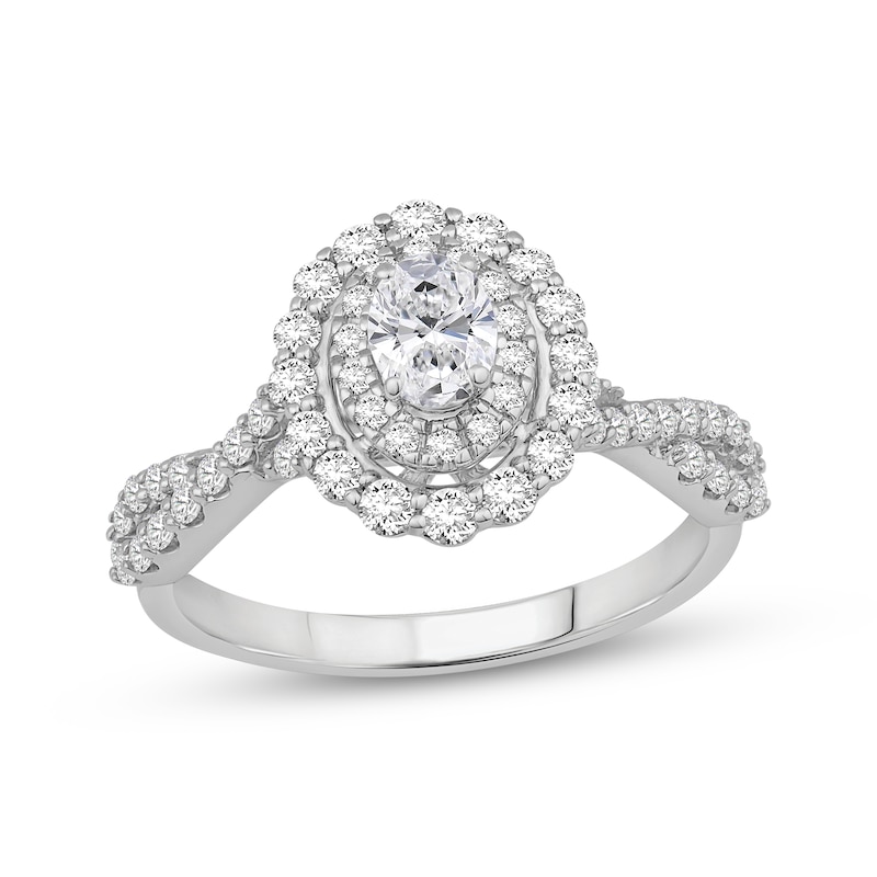 Main Image 1 of Lab-Grown Diamonds by KAY Oval-Cut Double Halo Engagement Ring 1 ct tw 14K White Gold