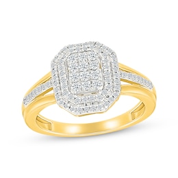 Multi-Diamond Center Double Octagon Halo Ring 1/2 ct tw 10K Yellow Gold