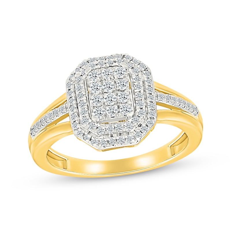 Main Image 1 of Multi-Diamond Center Double Octagon Halo Ring 1/2 ct tw 10K Yellow Gold