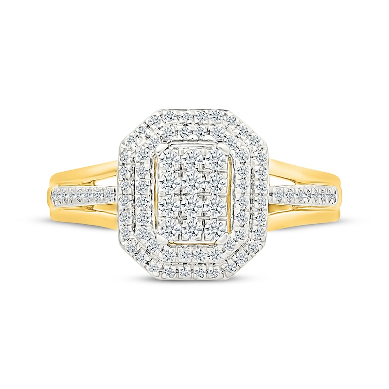 Main Image 4 of Multi-Diamond Center Double Octagon Halo Ring 1/2 ct tw 10K Yellow Gold