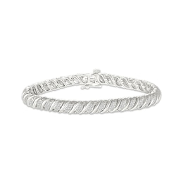 Diamond Alternating S-Link Bracelet 1 ct tw Sterling Silver 7&quot;