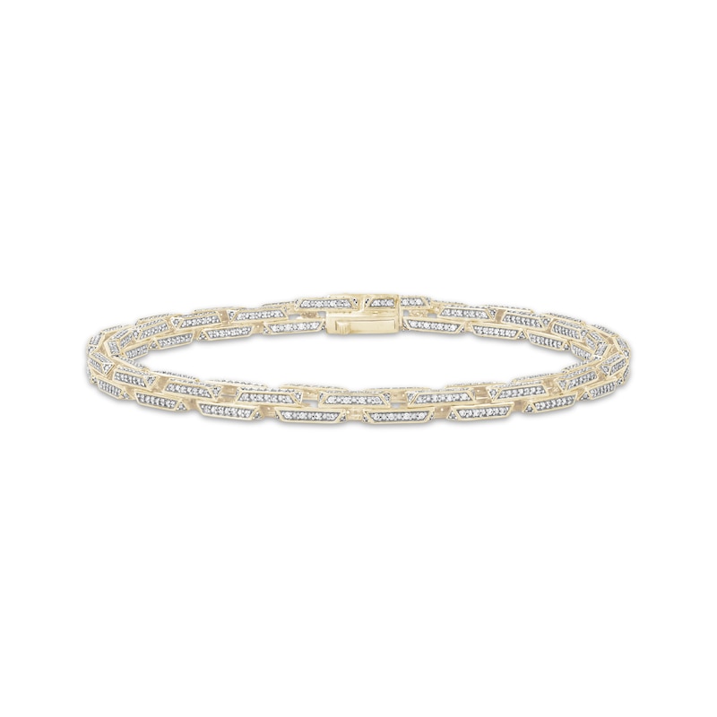 Men's Diamond Hollow Beveled-Link Bracelet 2 ct tw 10K Yellow Gold 8.5"