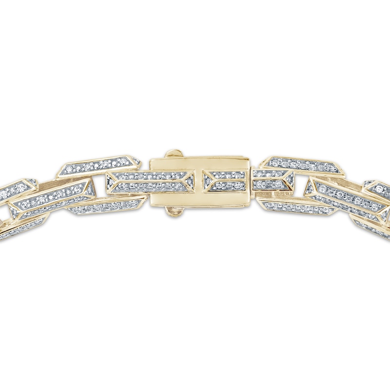 Men's Diamond Hollow Beveled-Link Bracelet 2 ct tw 10K Yellow Gold 8.5"