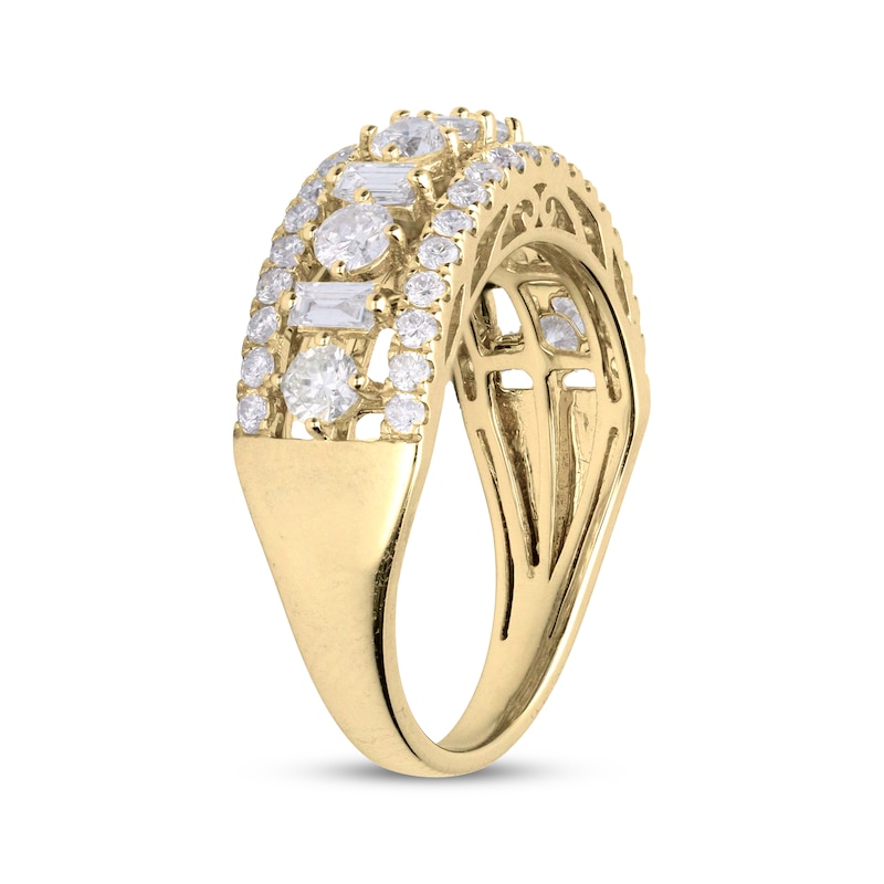 Main Image 2 of Round & Baguette-Cut Diamond Anniversary Ring 1-1/4 ct tw 14K Yellow Gold