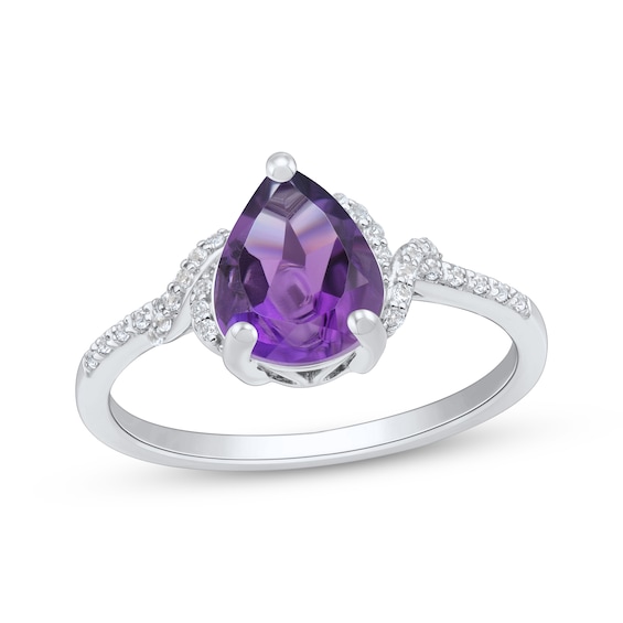 Pear-Shaped Amethyst & White Lab-Created Sapphire Ring Sterling Silver