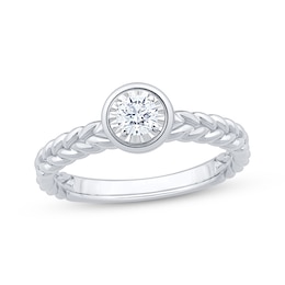 Round-Cut Diamond Bezel-Look Solitaire Braided Shank Engagement Ring 1/4 ct tw 14K White Gold (I/I2)