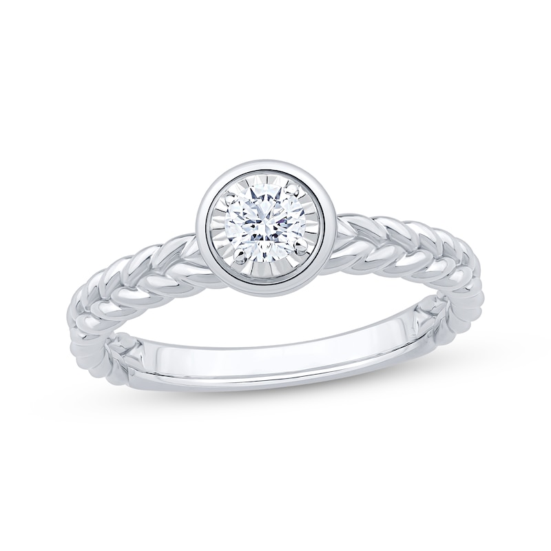 Round-Cut Diamond Bezel-Look Solitaire Braided Shank Engagement Ring 1/4 ct tw 14K White Gold (I/I2)