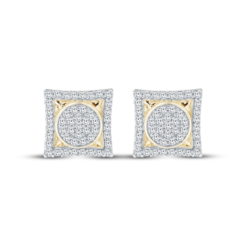 Main Image 2 of Men's Multi-Diamond Center Square Stud Earrings 3/8 ct tw 10K Yellow Gold