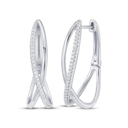 Diamond Crossover Split Huggie Hoop Earrings 1/5 ct tw Sterling Silver