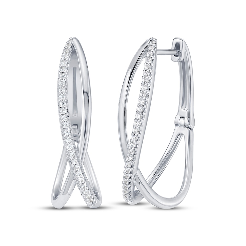 Main Image 1 of Diamond Crossover Split Huggie Hoop Earrings 1/5 ct tw Sterling Silver