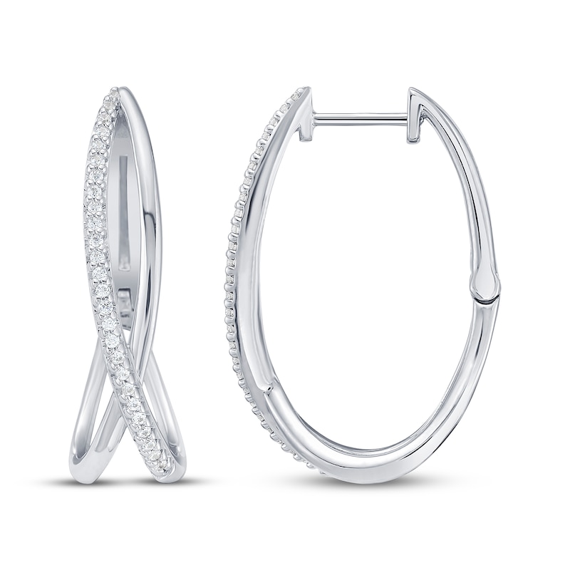 Main Image 3 of Diamond Crossover Split Huggie Hoop Earrings 1/5 ct tw Sterling Silver