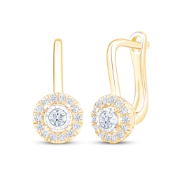 Certified Diamond Halo Drop Earrings 1/4 ct tw 18K Yellow Gold