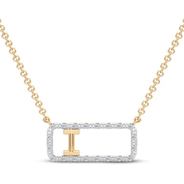 Diamond I Initial Rectangle Necklace 1/10 ct tw 10K Yellow Gold 18&quot;