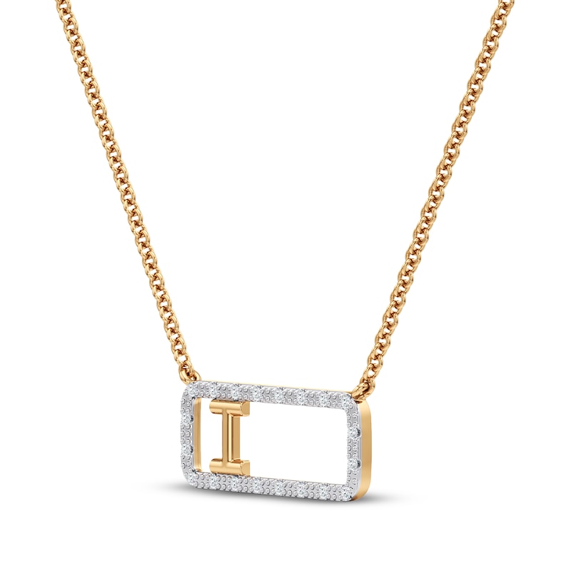 Main Image 2 of Diamond I Initial Rectangle Necklace 1/10 ct tw 10K Yellow Gold 18&quot;