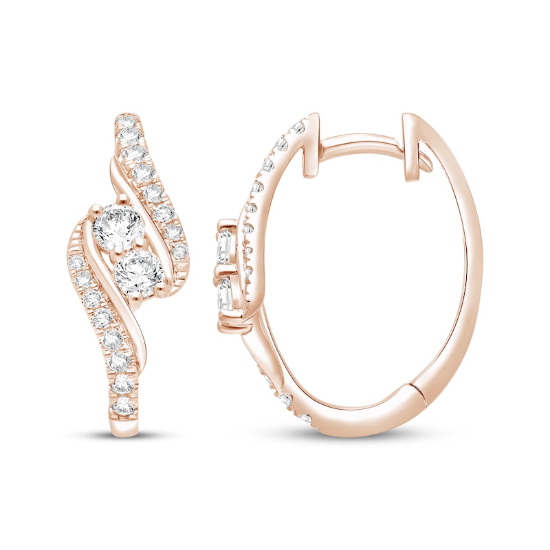 Main Image 1 of Lab-Grown Diamonds by KAY Bypass Hoop Earrings 1 ct tw 14K Rose Gold