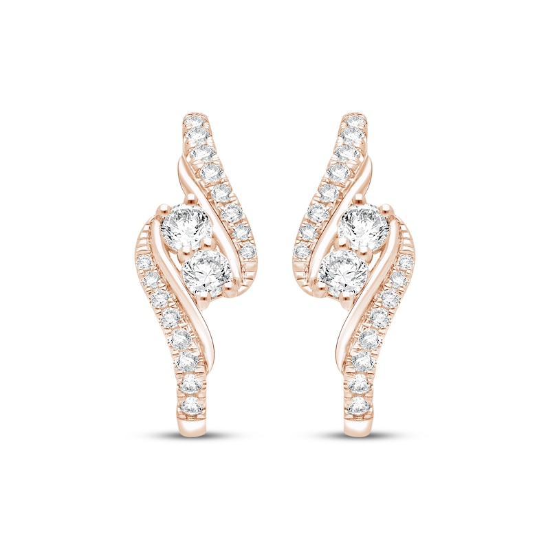 Main Image 2 of Lab-Grown Diamonds by KAY Bypass Hoop Earrings 1 ct tw 14K Rose Gold