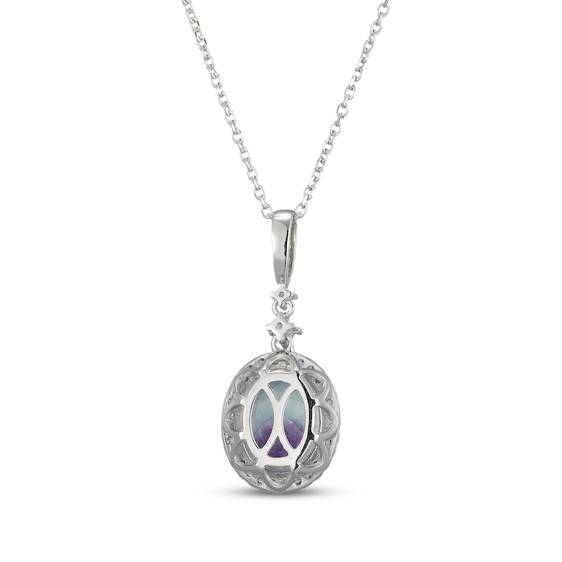 Main Image 3 of Oval-Cut Fluorite & White Lab-Created Sapphire Necklace Sterling Silver 18&quot;