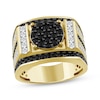 Thumbnail Image 1 of Men's Black & White Multi-Diamond Circle Ring 2 ct tw 10K Yellow Gold