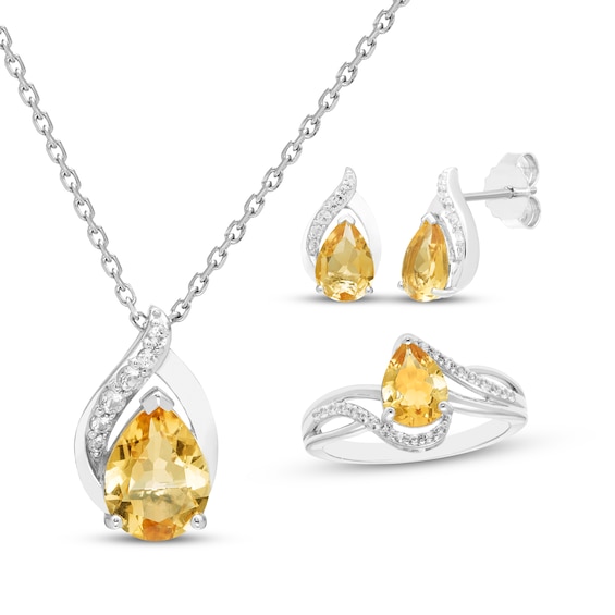 Pear-Shaped Citrine & White Lab-Created Sapphire Gift Set Sterling Silver