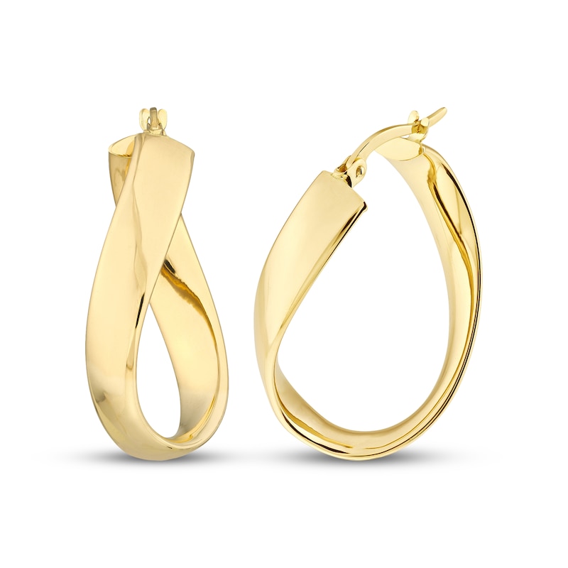 Main Image 1 of Wavy Flat Ribbon Hoop Earrings 14K Yellow Gold