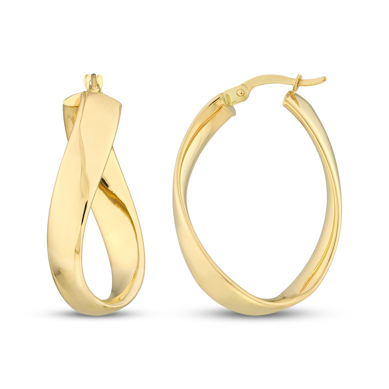 Main Image 3 of Wavy Flat Ribbon Hoop Earrings 14K Yellow Gold