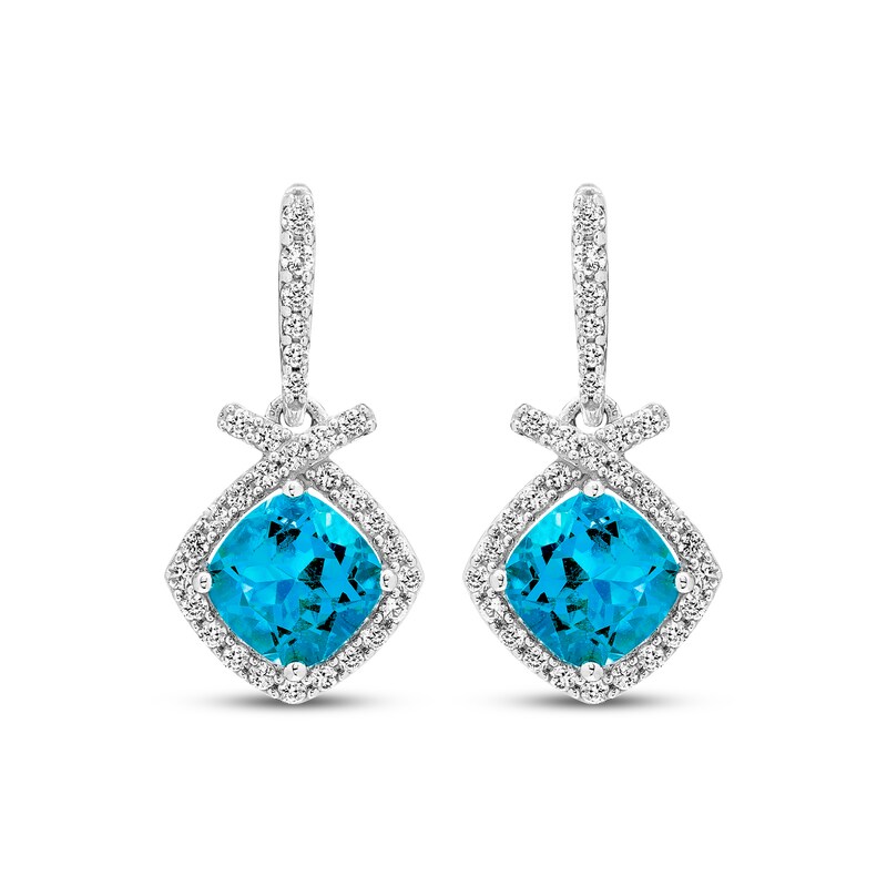 Main Image 2 of Cushion-Cut Swiss Blue Topaz & White Lab-Created Sapphire Drop Earrings Sterling Silver