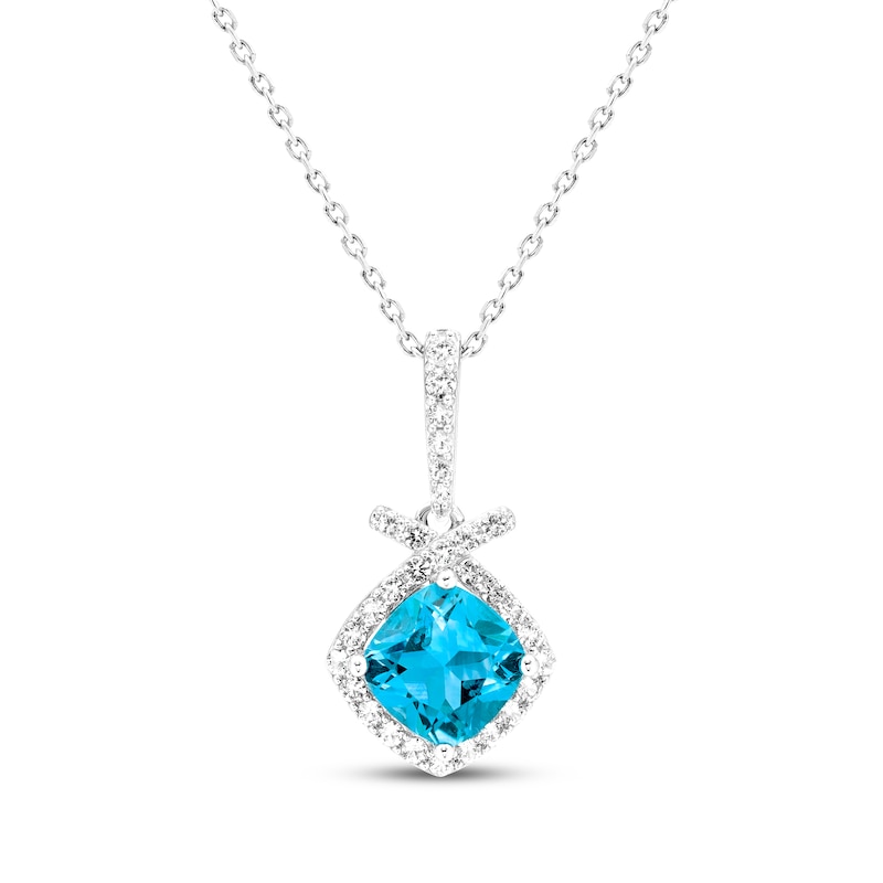 Main Image 1 of Cushion-Cut Swiss Blue Topaz & White Lab-Created Sapphire Necklace Sterling Silver 18&quot;