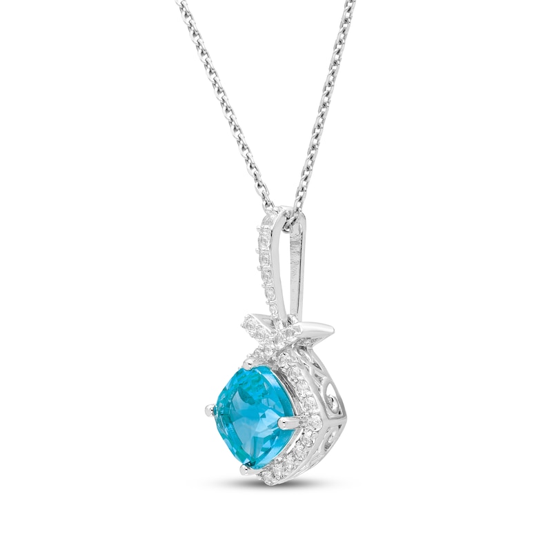 Main Image 2 of Cushion-Cut Swiss Blue Topaz & White Lab-Created Sapphire Necklace Sterling Silver 18&quot;