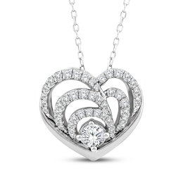 Diamond Layered Heart Necklace 1/2 ct tw 10K White Gold 17&quot;