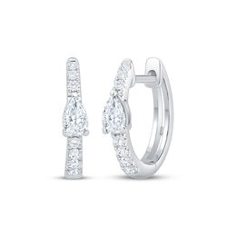 Pear-Shaped & Round-Cut Diamond Hoop Earrings 1/3 ct tw 14K White Gold