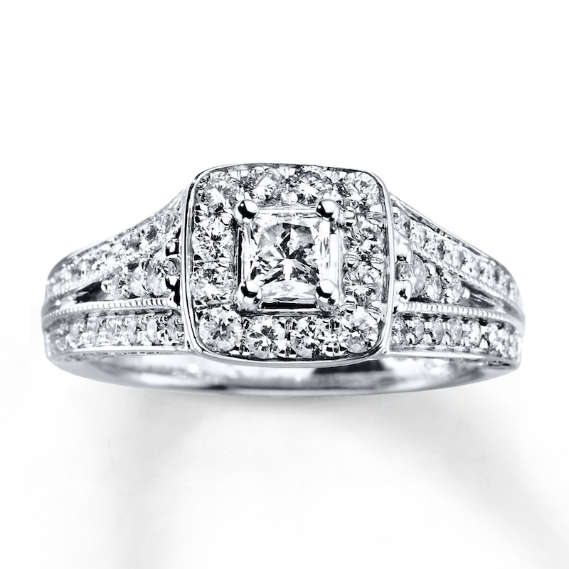 Main Image 1 of Diamond Engagement Ring 1 ct tw Princess-cut 14K White Gold