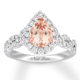 Neil Lane Morganite Engagement Ring 3/4 ct tw Pear & Round-cut 14K White Gold