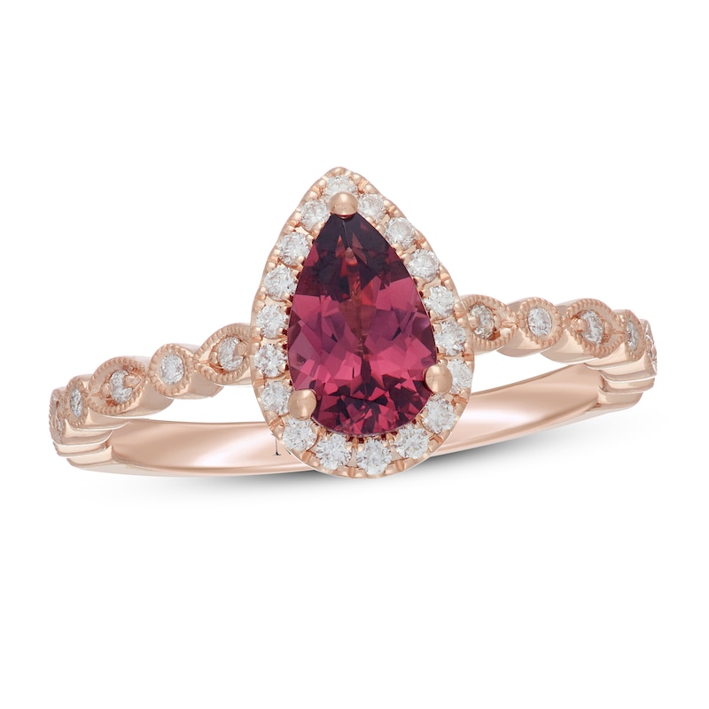 Main Image 1 of Neil Lane Garnet Engagement Ring 1/4 ct tw Pear & Round-cut 14K Rose Gold