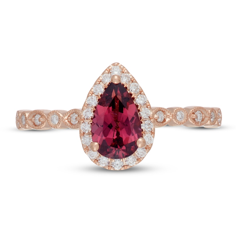 Main Image 3 of Neil Lane Garnet Engagement Ring 1/4 ct tw Pear & Round-cut 14K Rose Gold