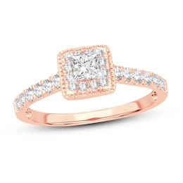 Diamond Engagement Ring 5/8 ct tw Princess/Round 14K Rose Gold