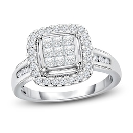 Diamond Engagement Ring 3/4 ct tw Princess & Round-cut 10K White Gold