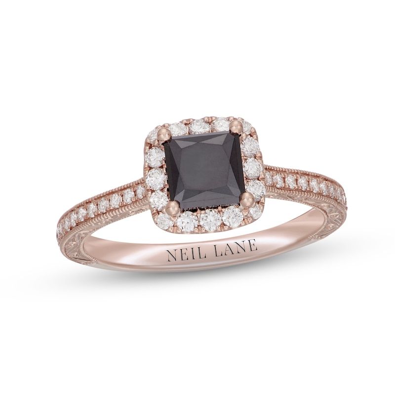 Main Image 1 of Neil Lane Black & White Diamond Engagement Ring 1-3/8 ct tw Princess & Round-cut 14K Rose Gold