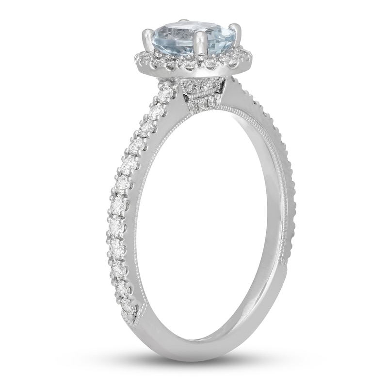 Main Image 2 of Neil Lane Aquamarine & Diamond Engagement Ring 1/2 ct tw Round-cut 14K White Gold