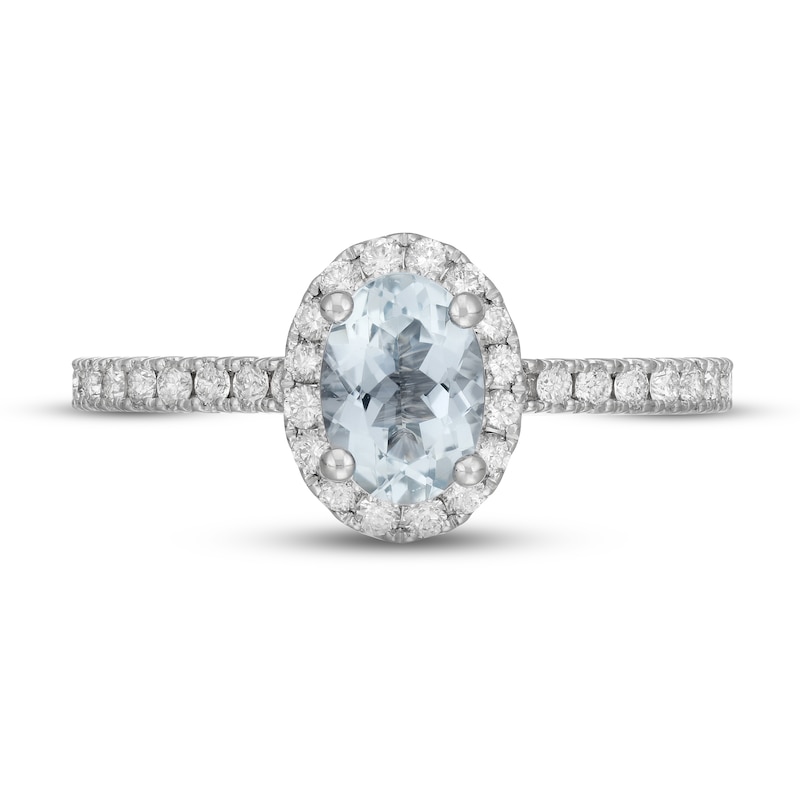 Main Image 3 of Neil Lane Aquamarine & Diamond Engagement Ring 1/2 ct tw Round-cut 14K White Gold