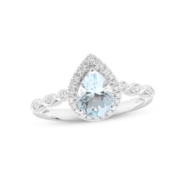 Adore Aquamarine & Diamond Engagement Ring 1/6 ct tw Pear & Round-cut 14K White Gold