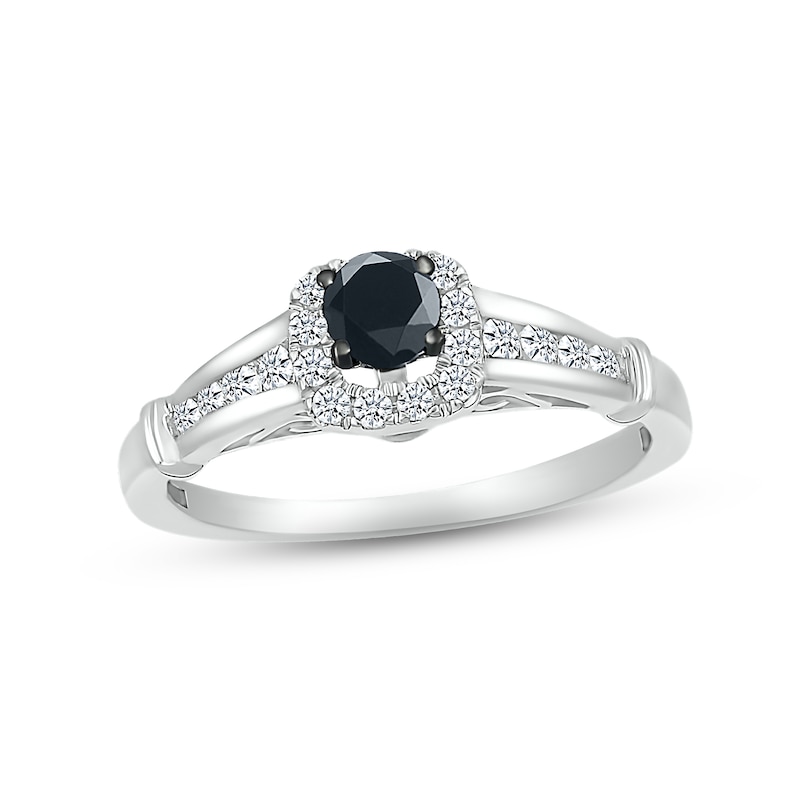 Main Image 1 of Black & White Diamond Engagement Ring 5/8 ct tw Round-cut 10K White Gold