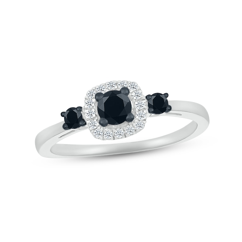 Main Image 1 of Black & White Diamond Engagement Ring 1/3 ct tw Round-cut 10K White Gold