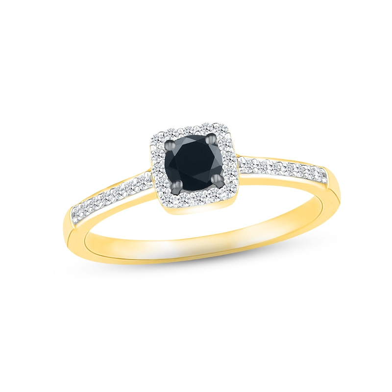 Black & White Diamond Engagement Ring 3/8 ct tw Round-cut 10K Yellow ...